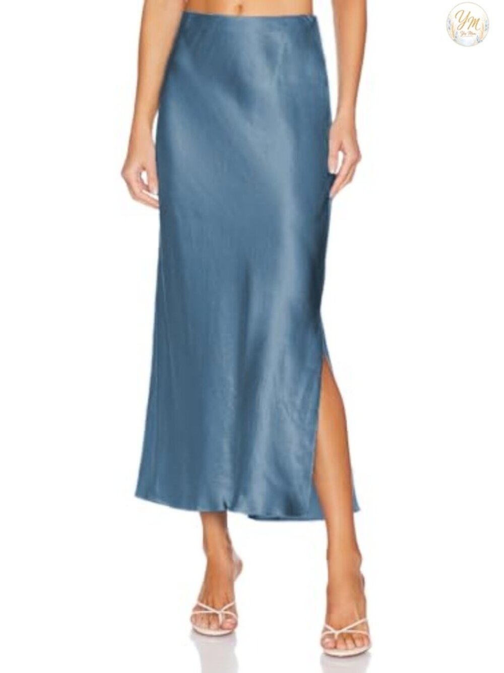 Satin Silk Maxi Slit Skirt Elastic Waistband High Split Flowy